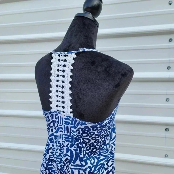 Lilly Pulitzer Nya Tank Blue White Racerback Crochet Lace Stretch Pom Trim XXS - Picture 12 of 13